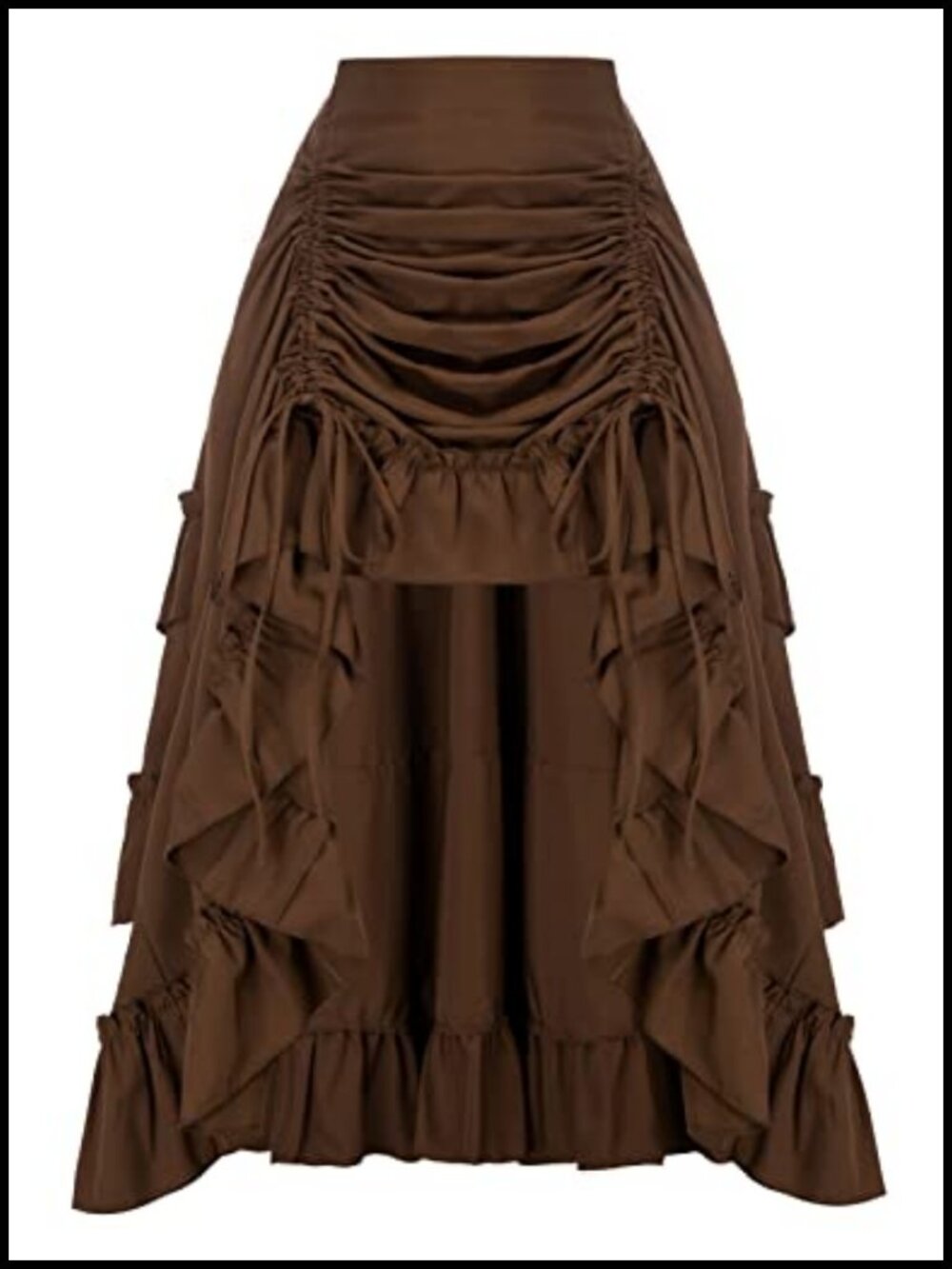 Victorian Gothic Steampunk Bustle Skirt High-Low Tiered Ruffle Drawstring